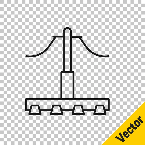 Zwarte Lijn Railway Icoon Geïsoleerd Transparante Achtergrond Spoorlijn Bovenleiding Contactdraad — Stockvector