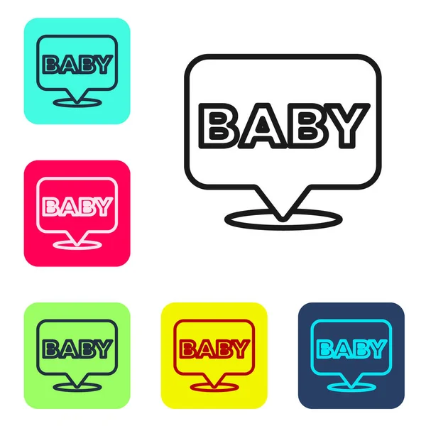 Black Line Baby Icon Isolated White Background Set Icons Color — Stock Vector