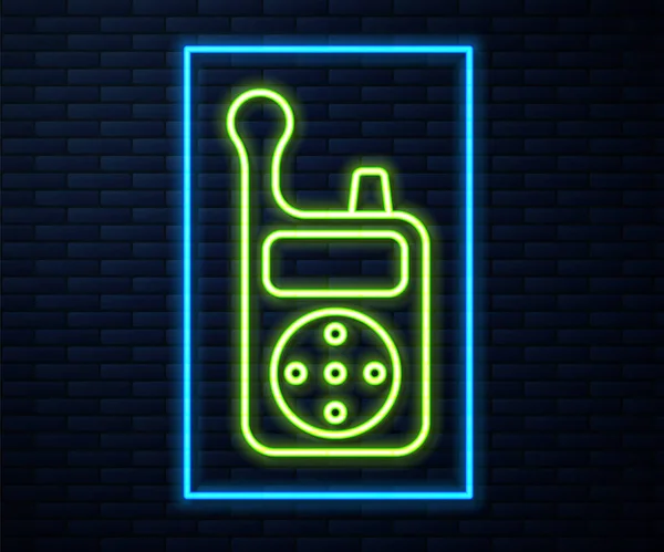 Gloeiende Neon Lijn Baby Monitor Walkie Talkie Pictogram Geïsoleerd Bakstenen — Stockvector