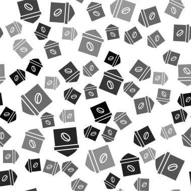 Kahve çekirdeği simgesinin siyah torbası beyaz arka planda izole edilmiş pürüzsüz desen. Vektör İllüstrasyonu.