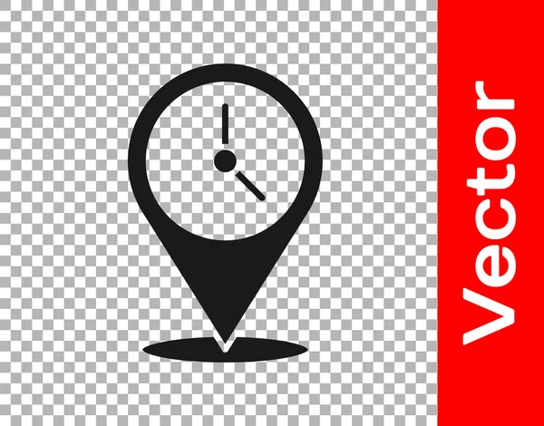 Black Location Mit Uhr Symbol Isoliert Auf Transparentem Hintergrund Vektorillustration — Stockvektor