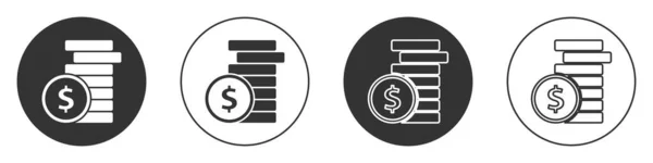 Černé Mince Peníze Ikonou Symbol Dolaru Izolované Bílém Pozadí Bankovní — Stockový vektor