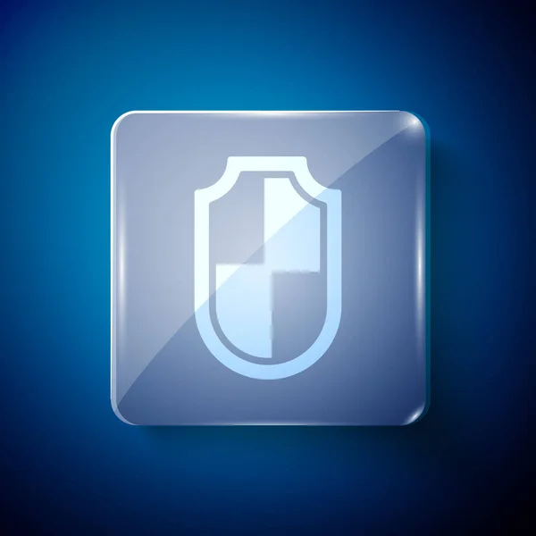 白色盾牌图标隔离在蓝色背景 守卫标志 隐私概念 方块玻璃面板 — 图库矢量图片