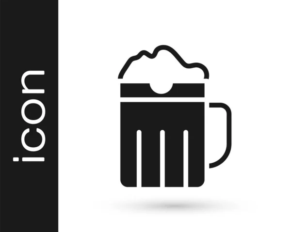 Ícone Caneca Cerveja Madeira Preto Isolado Fundo Branco Vetor —  Vetores de Stock