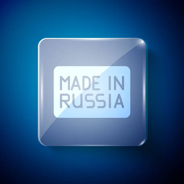 White Made Russia Ikona Izolované Modrém Pozadí Čtvercové Sklo Vektor — Stockový vektor