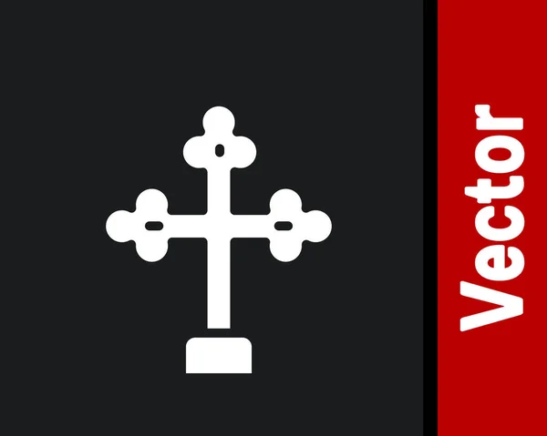 Wit Christelijk Kruis Pictogram Geïsoleerd Zwarte Achtergrond Kerkkruis Vector — Stockvector