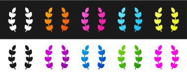 Laurel çelenk simgesini siyah beyaz arkaplanda izole et. Zafer sembolü. Vektör.