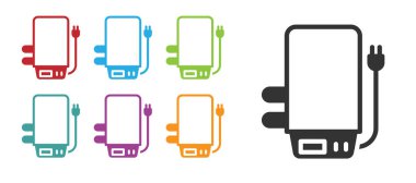 Isıtma su ikonu için siyah elektrikli kazan beyaz arka planda izole edildi. Simgeleri renklendirin. Vektör.