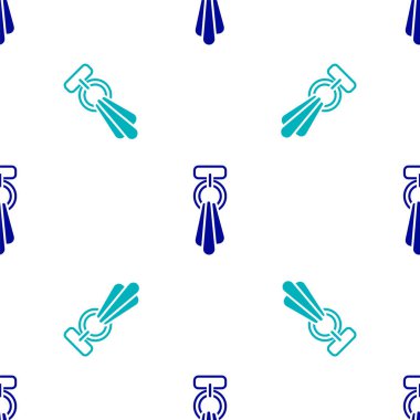 Askı simgesinde mavi havlu beyaz arka planda izole edilmiş pürüzsüz desen. Banyo havlusu ikonu. Vektör.