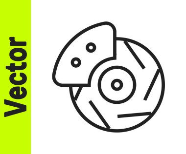 Beyaz arka planda izole edilmiş siyah çizgili araba fren diski. Vektör İllüstrasyonu.