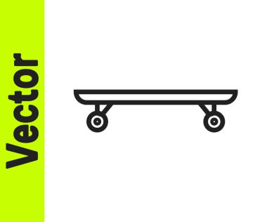 Siyah hat Longboard veya kaykay kruvazörü simgesi beyaz arka planda izole edildi. Olağanüstü bir spor. Spor malzemeleri. Vektör İllüstrasyonu.
