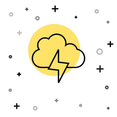 Siyah çizgi Storm simgesi beyaz arkaplanda izole edildi. Bulut ve şimşek işareti. Fırtınanın hava durumu ikonu. Rastgele dinamik şekiller. Vektör.