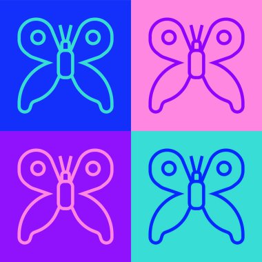 Pop sanat çizgisi Kelebek simgesi renk arkaplanında izole edildi. Vektör.