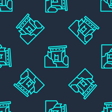 Yeşil çizgi Kadim harabeleri mavi arkaplanda izole edilmiş kusursuz desen. Vektör.