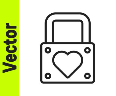 Siyah çizgi kilit ve kalp simgesi beyaz arkaplanda izole edildi. Kilitli Kalp. Aşk sembolü ve anahtar deliği işareti. Sevgililer Günü sembolü. Vektör.