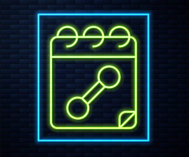 Parlayan neon hattı takvim uygunluk simgesi tuğla duvar arka planında izole edildi. Eğitim programı. Vektör.