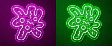 Parlayan neon çizgisi hücre simgesi mor ve yeşil arkaplanda izole edildi. Vektör.