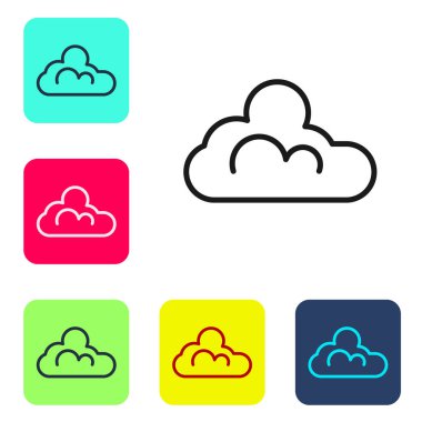 Siyah çizgi Bulut hava durumu ikonu beyaz arkaplanda izole edildi. Renkli kare düğmelerle simgeleri ayarla. Vektör.