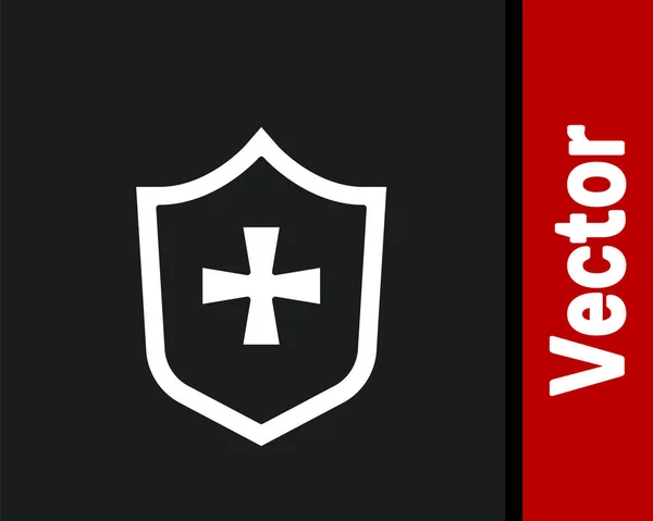 Значок Белый Щит Выделен Черном Фоне Знак Охранника Безопасность Безопасность — стоковый вектор
