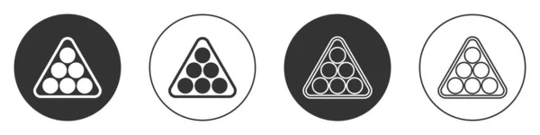 Boules Billard Noir Dans Une Icône Triangle Rack Isolé Sur — Image vectorielle