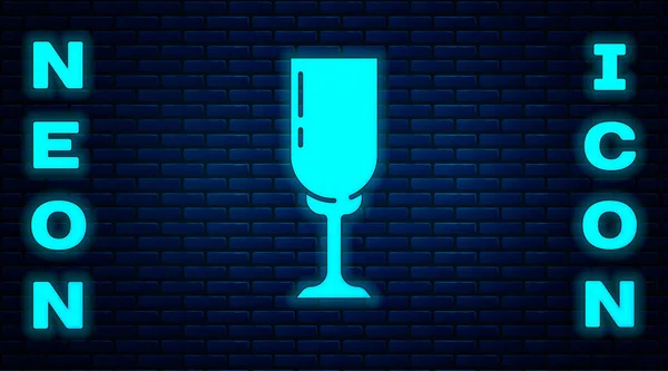 Светящийся Неоновый Стакан Иконы Шампанского Изолирован Фоне Кирпичной Стены Вектор — стоковый вектор