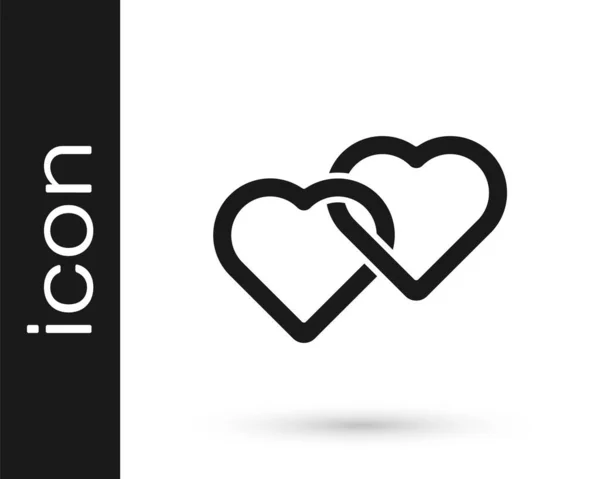 Black Two Linked Hearts Icono Aislado Sobre Fondo Blanco Símbolo — Vector de stock