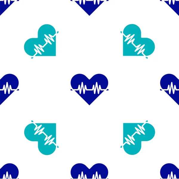 Blaues Herzfrequenzsymbol Isoliert Nahtloses Muster Auf Weißem Hintergrund Herzschlagzeichen Herzpuls — Stockvektor