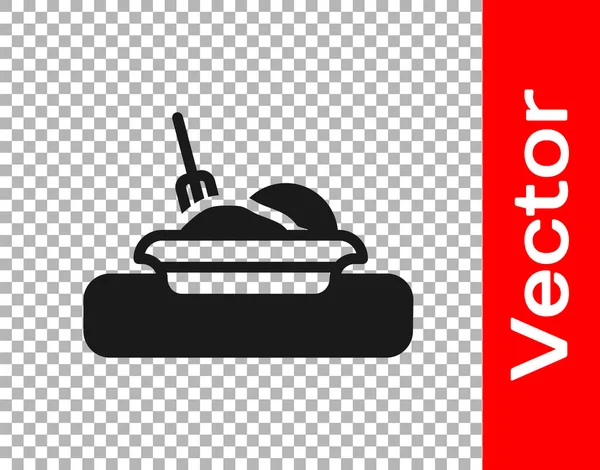 Placa Negra Tenedor Cuchillo Icono Aislado Sobre Fondo Transparente Símbolo — Vector de stock