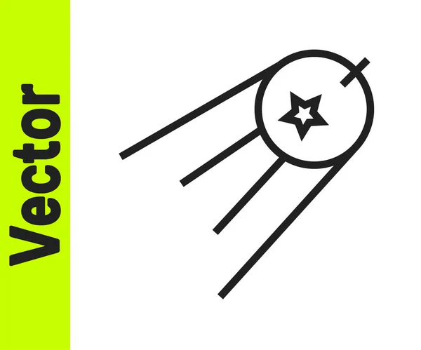 Black Line Satellite Icon Isolated White Background Vector — Stock Vector