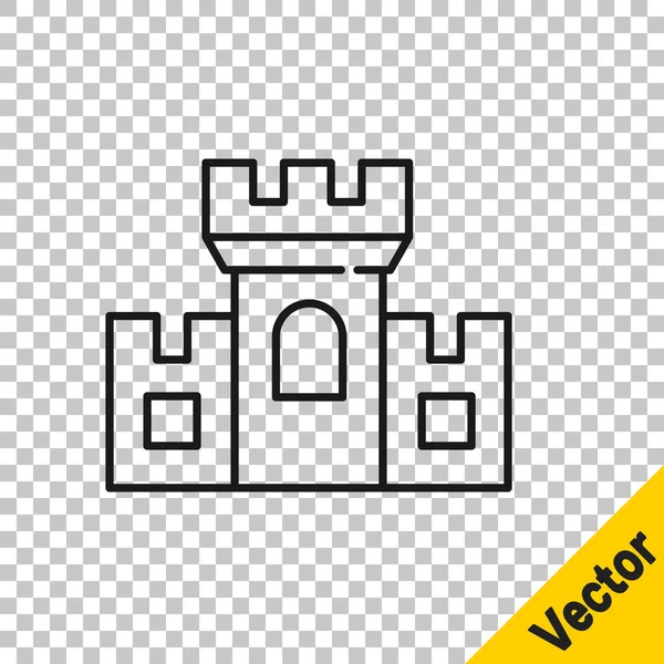 Icono Castillo Línea Negra Aislado Sobre Fondo Transparente Fortaleza Medieval — Vector de stock