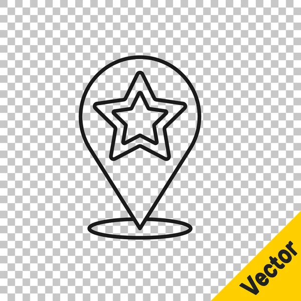 Schwarze Linie Kartenzeiger Mit Stern Symbol Isoliert Auf Transparentem Hintergrund — Stockvektor