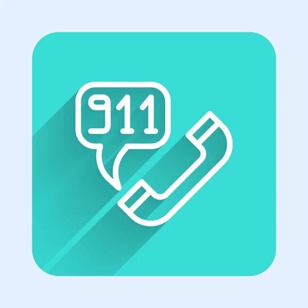 Línea Blanca Teléfono Con Llamada Emergencia 911 Icono Aislado Con — Vector de stock
