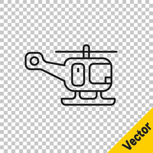 Black Line Rescue Helicopter Aircraft Vehicle Icon Isolated Transparent Background — Stock Vector