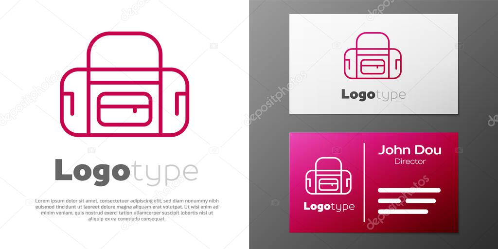 Logotype line Sport bag icon isolated on white background. Logo design template element. Vector.