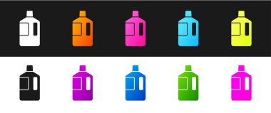 Siyah beyaz arka planda temiz su ikonu olan büyük bir şişe ayarla. Soğutucu için plastik kap. Vektör İllüstrasyonu.