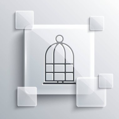 Gri arka planda izole edilmiş kuş simgesi için gri kafes. Kare cam paneller. Vektör.