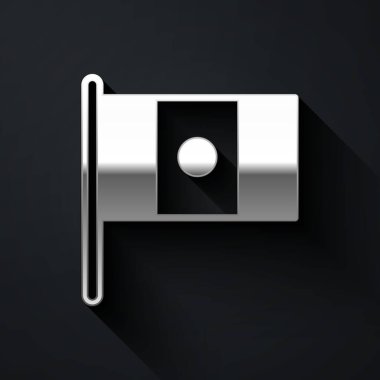 Bayrak direğindeki gümüş Meksika bayrağı siyah arka planda izole edilmiş. Uzun gölge tarzı. Vektör.