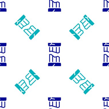 Mavi Kırık Antik sütun simgesi beyaz arka planda izole edilmiş pürüzsüz desen. Vektör.