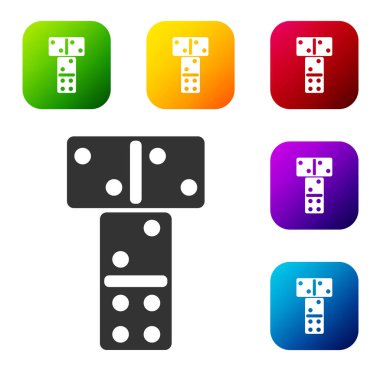 Siyah Domino simgesi beyaz arkaplanda izole edildi. Renkli kare düğmelerle simgeleri ayarla. Vektör.