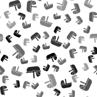 Siyah Bebek puseti simgesi beyaz arka planda izole edilmiş. Bebek arabası, at arabası, bebek arabası, bebek arabası, tekerlek. Vektör.