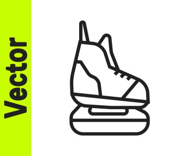 Siyah çizgi paten simgesi beyaz arkaplanda izole edildi. Buz pateni ayakkabısı ikonu. Kılıçlı spor botlar. Vektör İllüstrasyonu.