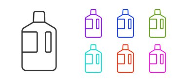 Siyah çizgi. Beyaz arka planda temiz su ikonu olan büyük şişe. Soğutucu için plastik kap. Simgeleri renklendirin. Vektör İllüstrasyonu.