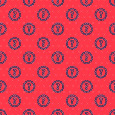 Mavi çizgi soru işareti simgesi kırmızı arkaplanda izole edilmiş. SSS işareti. Dosyaları kopyala, konuşma balonu ve grafiğini çıkar. Vektör İllüstrasyonu.