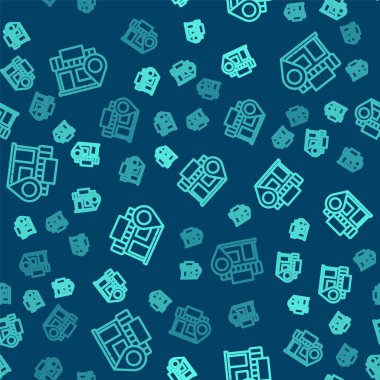 Depolama simgesine sahip yeşil çizgi konumu mavi arkaplanda izole edilmiş pürüzsüz desen. Vektör İllüstrasyonu.