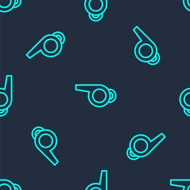 Yeşil çizgi Whistle simgesi mavi arkaplandaki kusursuz deseni izole etti. Hakem sembolü. Spor ve spor burcu. Vektör.