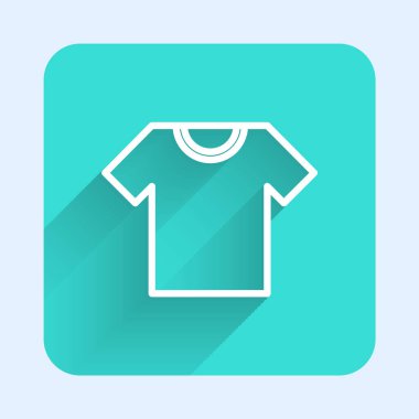 Uzun gölgeli beyaz çizgi tişört ikonu. Yeşil kare düğmesi. Vektör.