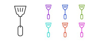 Siyah çizgi sineklik simgesi beyaz arkaplanda izole edildi. Simgeleri renklendirin. Vektör.