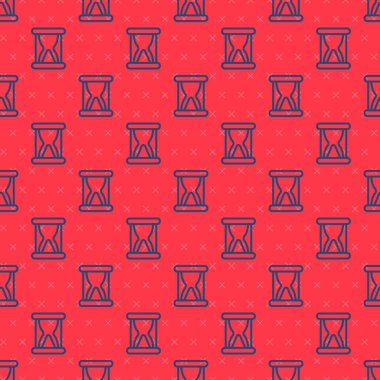 Mavi çizgi. Kırmızı zemin üzerinde kum ikonu akan kum saati izole edilmiş. Kum saati işareti. İş ve zaman yönetimi kavramı. Vektör.