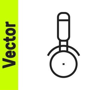 Siyah çizgi pizza bıçağı ikonu beyaz arka planda izole edilmiş. Pizza kesme tabelası. Çelik mutfak gereçleri. Vektör.