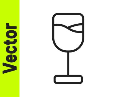 Beyaz arka planda izole edilmiş siyah çizgi şarap cam ikonu. Şarap kadehi ikonu. Kadeh işareti. Cam levhası. Mutlu Paskalyalar. Vektör.